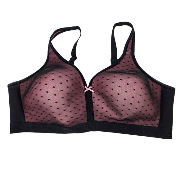 Cacique Sheer Polka Dot Wireless Lightly Lined Sexy Elastic Bra Size 46C - Picture 1 of 4